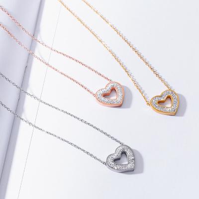 China Factory Direct Sale FASHIONABLE Korean Exquisite Stainless Steel Heart Shaped Pendant Inlaid Zircon Heart Ladies Pendant Jewelry for sale