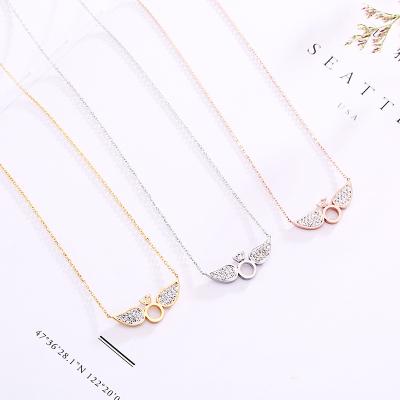 China Factory Direct FASHION Exquisite Ladies Jewelry Sparkle Rhinestone Angel Wing Necklace Crystal Wing Pendant Stainless Steel Plated for sale