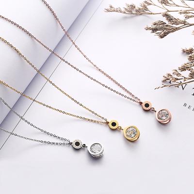 China FASHIONABLE Hot Sale Zircon Three-Dimensional Round Cavity Shell Chain Exquisite Roman Numeral Stainless Steel Shell Pendant Necklace for sale