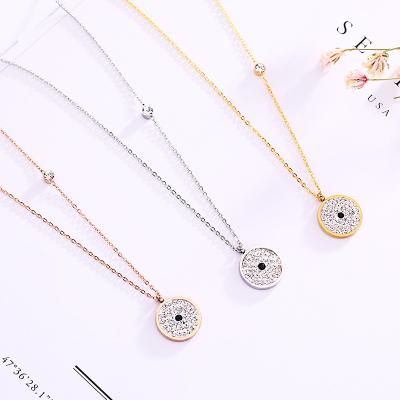 China FASHIONABLE Hot Selling Round Delicate Zircon Clavicle Chain Round Stainless Steel Necklace Pendant Ladies Simple Design Jewelry for sale