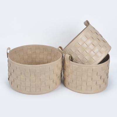 China Multi-Function High End Home Storage Basket Lattice Finishing Decoration Handwoven Leather Storage Basket for sale