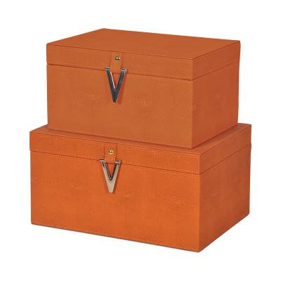 China Leather Covered Organizer Stored Vintage Table Cloth Jewelry Storage Box Set of 2 for sale