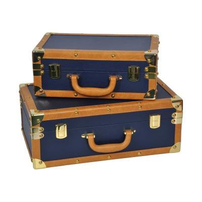 China Vintage Fabric Print Storage Trunk Organizer Box With Brass Decorative Canvas Accessories Stored for sale