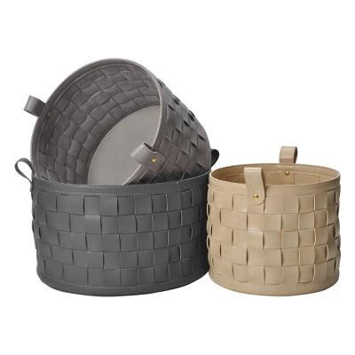 China Multi-functional contracted weaving grain receive a basket of the basket example leather carrying piece to receive home dressing room adornmen for sale