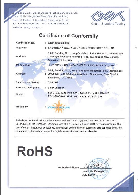 RoHS - Shenzhen Yingli New Energy Resources Co., Ltd.