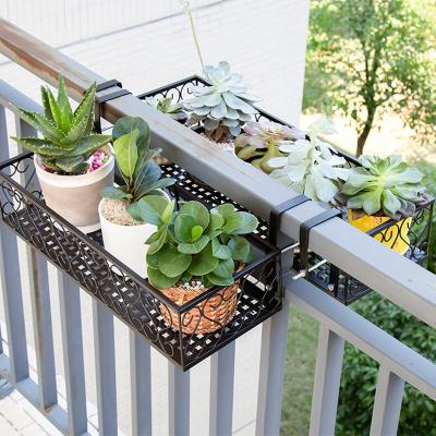 China Balcony Flower Pot Rack Railing Wall Hanging Plant Sustainable Plant Stand Set Flower Rack Metal Basket for sale