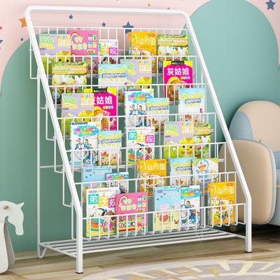 China 4 Layer Children's Book Storage Metal Rack Magazine Floor Stand Indoor Display Rack for sale