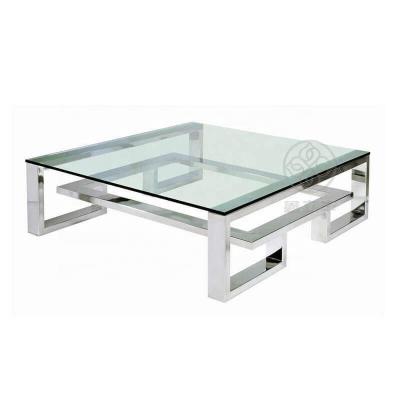 China Wholesale Customized Silver Modern Stainless Steel Square Glass Furniture Living Room Glass Coffee Table for sale