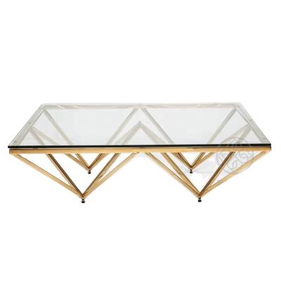 China Customized low end modern multi coffee table stainless steel gold size square glass top coffee table set for sale