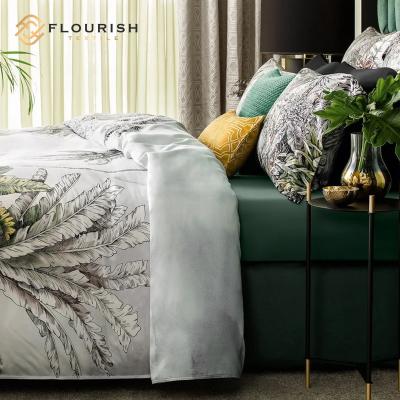 China Anti Dust Mite Flourish Designs Luxury White Stripe Printed Hotel King Size Fabric Bedding Fitted Sheet Sets From China for sale