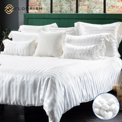 China Anti Dust Mite Flourish OEM ODM Silk Fabric For Bed Sheets Duvet Cover King Size Bedding Silk Fitted Bed Sheet Set For Star Hotel for sale