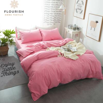 China Flourish Home Sense Wholesale Plain Pink Microfiber Cotton Bedding Bed Fluffy Duvet Cover Set for sale