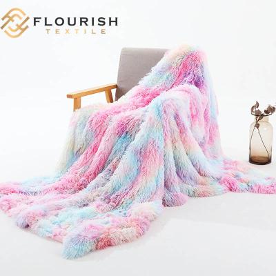 China Super Soft Warm Colorful Fuzzy Light Weight Luxurious Cozy Microfiber Colorful Throw Blanket Tie Dye Rainbow Throw Blanket for sale