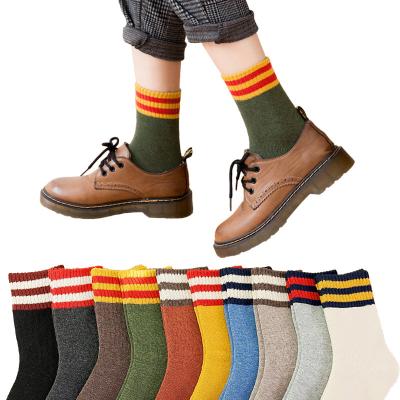 China Winter Antibacterial Colorful Warm Women's Cotton Insist Stripe Socks Manufacturers Terri Towel School Cushion Tube Crew Socks Breathable Socks for sale