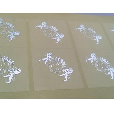 China Waterproof Custom Self Adhesive Silver Stamping Clear Logo Sticker, Water Resistant Silver Foil PVC/PET/BOPP Vinyl Label for sale