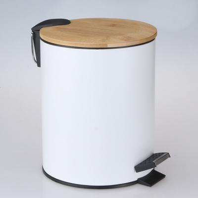 China 5L Liner Kitchen Pedal Food Newspaper Dispensing Tour Waste Bin Viable Decorative Bamboo Wooden Waste Bin For Hotel Home for sale