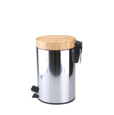 China Sustainable cover 3L/5L bamboo waste bin, body with metal in satin finishing, soft bottom, for sale