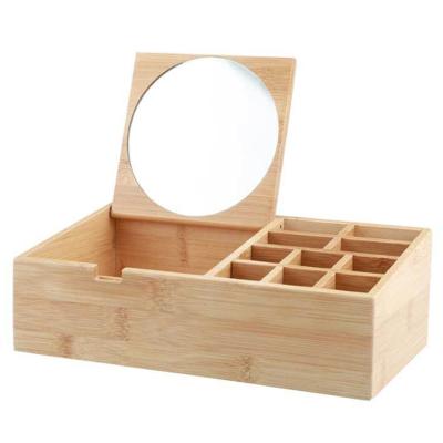 China Sustainable Universal Cosmetics Makeup Organizer Bamboo Storage Box With Mirror for sale