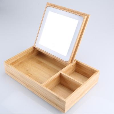 China LED Lighted Mirror Cosmetic Storage Box For Earrings, Necklace, Eyes for sale