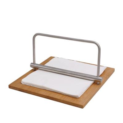 China BAMBOO Bamboo Tissue Paper Holder For Table Square Shape With SS Bar for sale