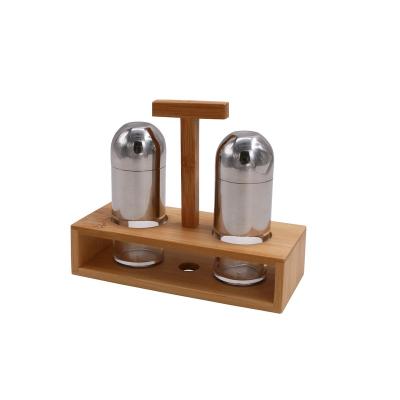 China Sustainable bamboo rack with salt and pepper pot, transpraret for sale