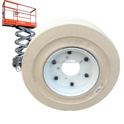 China Solid Tire With Wheel Rim China Non Marking Solid White Lift Split Front Tires 400x8 Airplane Hijack Scissor Lift And Rims PN 108876 for sale