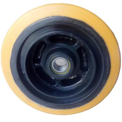 China Semi-pneumatic Forklift Polyurethane Tire PU Load Wheel Firm Support Always Wheels FMX20 Size 350x100mm for sale