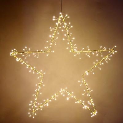 China Christmas Starburst Star Silhouette Lights Firefly LED Copper Wired Indoor Outdoor Hanging Christmas Lights 60cm Gold Color for sale