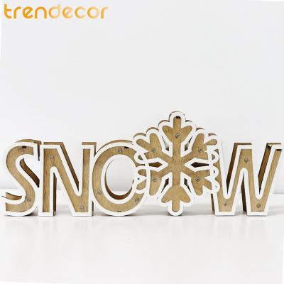 China Christmas Decoration Light Up Wooden Indoor Battery Operated Christmas Lights Christmas Word SNOW Table Decorations for sale