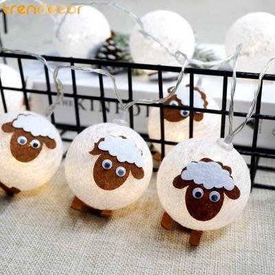 China Trendecor Christmas LED Cotton Ball Fairy Lights Battery Operated Warm White Sheep Clause Cotton Ball String Lights for sale