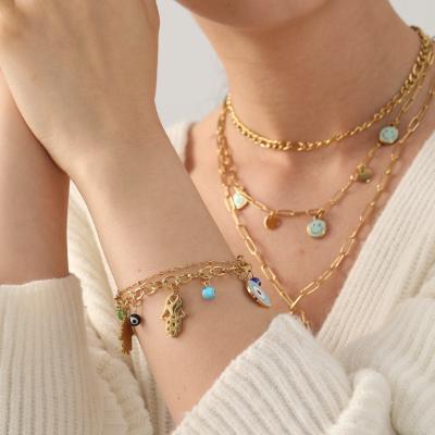 China FORUIXI Factory Wholesale Turkish Rope Anklet Casual/Sporty 18k Gold Plated Stainless Steel Blue Eye Bracelet for sale