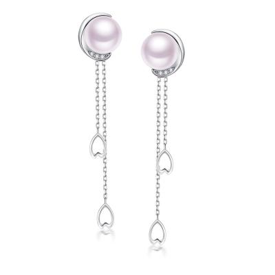 China CLASSIC BOJOR 18k Gold Plated Popular Sterling Silver Cubic Zircon Drop Earrings Jewelry 925 Freshwater Pearl Chain Earrings 7-7.5mm for sale