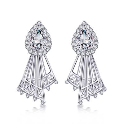 China BOJOR CLASSIQUE 14k White Gold Plated Hypoallergenic Hollow Zircon Stud Earring 5A Fan Stud Earrings For Women for sale