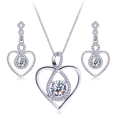 China 2021 CLASSIQUE 14k White Gold Plated 5A Cubic Zirconia Infinity Jewelry Heart Necklace And Earring Sets For Women for sale