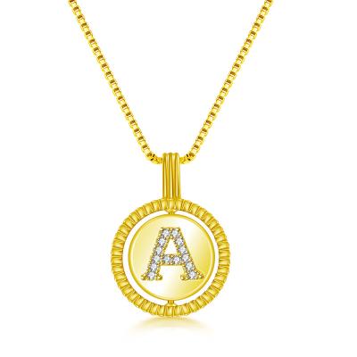 China CLASSIC 14k Gold Plated 5A Zircon Letter Necklace Delicacy Coin Initial Necklaces For Women Girls Mom for sale