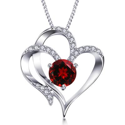 China CLASSIC 14K Gold Plated 925 Sterling Silver Cubic Zirconia Pendant Birthstone Jewelry Heart Necklaces For Women Girls for sale