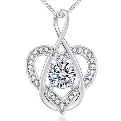 China SHAPE 5A CZ Infinity Heart Pendant Necklace 14K White Gold Plated Heart Necklaces For Woman for sale