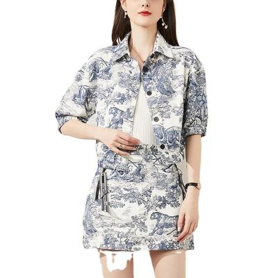 China 2022 QUICK DRY spring and summer new jungle ink printing lapel suit animal temperament tops skirt women's high waisted suit for sale