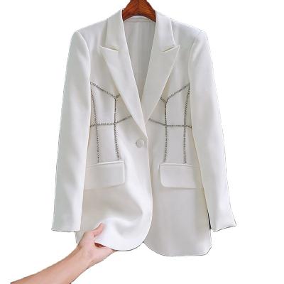 China Spring And Summer Female Waist Slot Sense Design Long Slim Epaulets Jacket Suit Anti-wrinkle Top Black And White Suit for sale