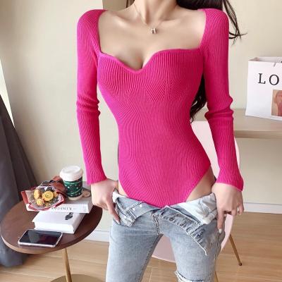 China Western Slim Basic Anti-Wrinkle Square Neck Sweater All-match One-Piece Shirt Style Top for sale