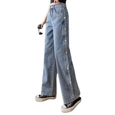 China QUICK-DRY jeans women fashion 2021 new version CIA side-breasted loose panties low waist Korean wide leg for sale