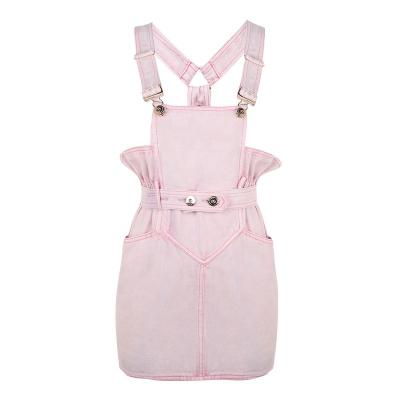 China Sweet and cute QUICK DRY denim pink girl one-line short skirt suspender skirt jumpsuits dress women for sale