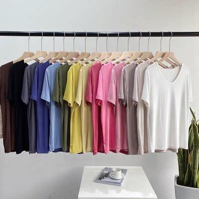 China new Anti-wrinkle 2021 summer T-shirt ladies soft and loose solid color hot casual natural short basic T-shirt for sale