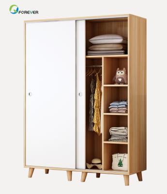 China Large capacity solid wood wooden wardrobe PANEL sliding door wardrobe small bedroom simple home wardrobe saving for sale