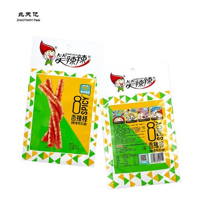 China Edible Food Packet Packaging PE Heat Seal Plastic Moisture Proof Three Sides Sealing Spicy Snack Packing Bag With Hole for sale