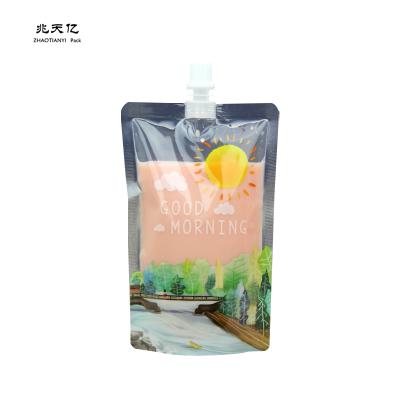 China Custom Printing Advertising Customized Beverage Packaging Pouch Holder Moisture Proof Transparent Pouch With Spout for sale