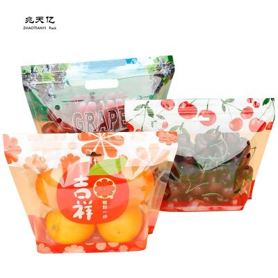 China Fruit Disposable Transparent Fruit Fresh-Keeping Bags Stand Up Zipper Lock Tote Bag With Handle for sale