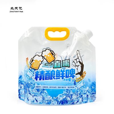 China New Logo Summer Beer Bag 1.5L 2.5L Moistureproof Customized Packing Self-supporting Pouch With Spout Spout Bag With Handle for sale