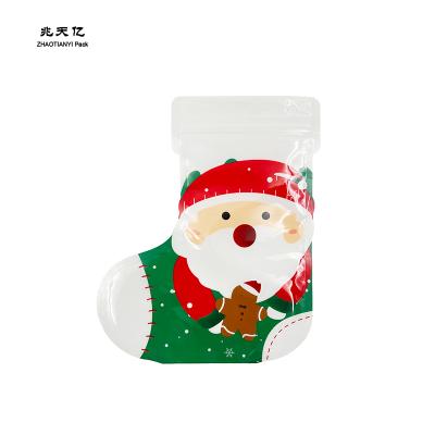 China 2021 New Recyclable Christmas Gift Bags Pouches Gift Cartoon Plastic Bag Packing Cookie Candy Ziplock Pouches for sale