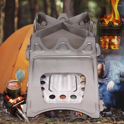 China Outdoor Camping Raising Light Weight Stainless Steel Moving Windproof Camping Wood Stove For Outdoor Cookware Non Stick Pot for sale